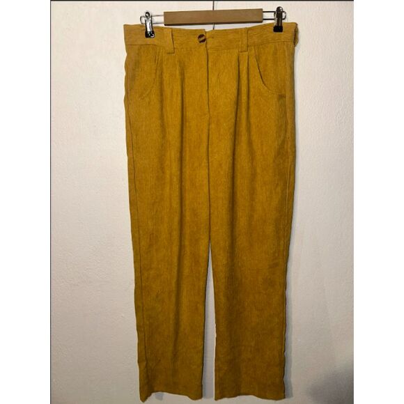 480 Women’s Mustard Corduroy Wide-Leg Pants – High Waist Retro Style - Picture 3 of 4